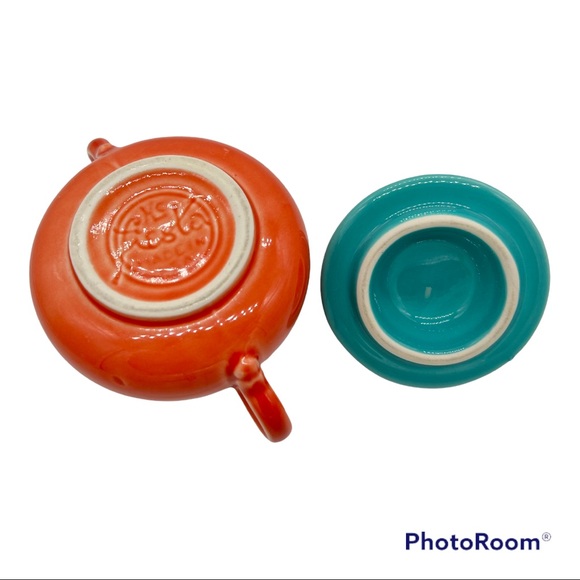 🏖SOLD🏖 FIESTAWARE Double Handle Sugar Bowl Lid Small Poppy Turquoise - Picture 3 of 7